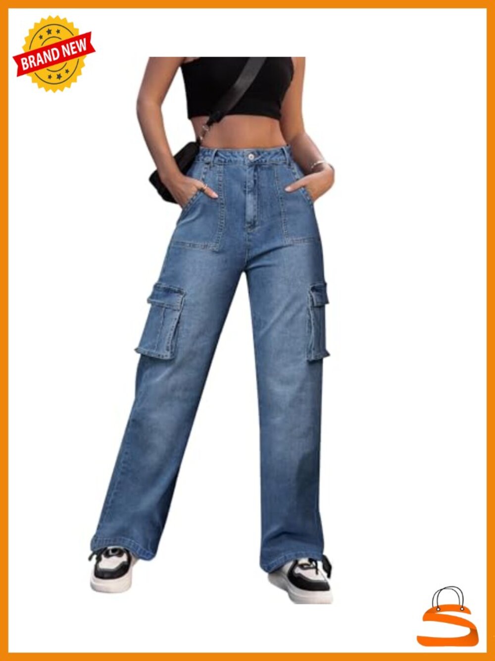 High Waisted Cargo Pants Wide Leg 6 Pockets Combat Trousers